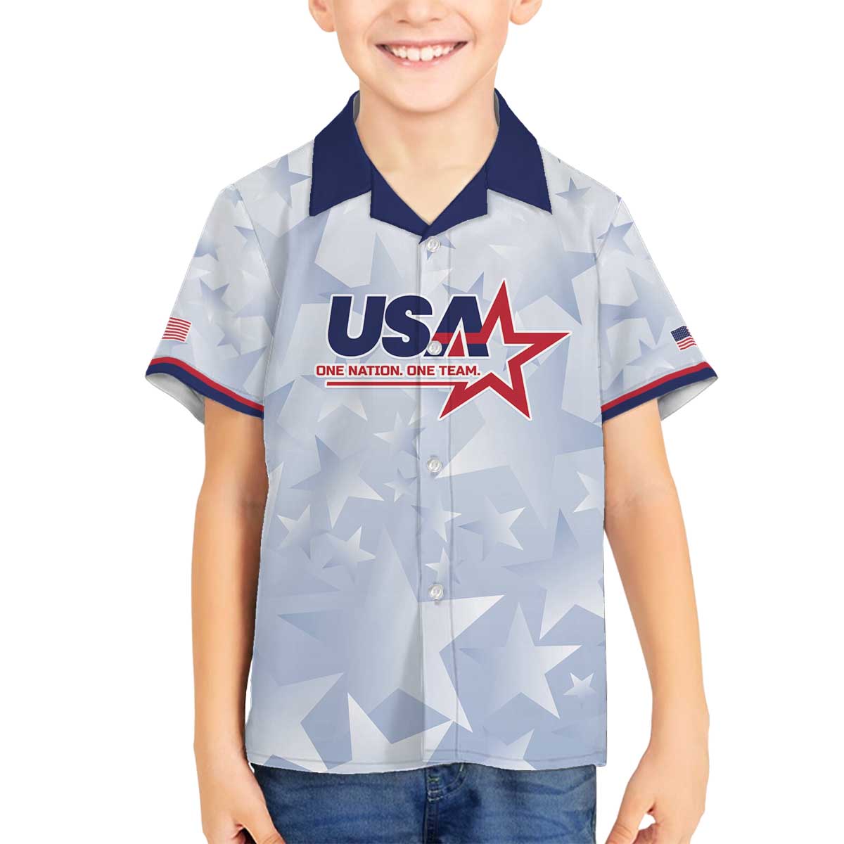 Custom USA Soccer Team 2026 Family Matching Off The Shoulder Long Sleeve Dress and Hawaiian Shirt One Nation One Team - Wonder Print Shop