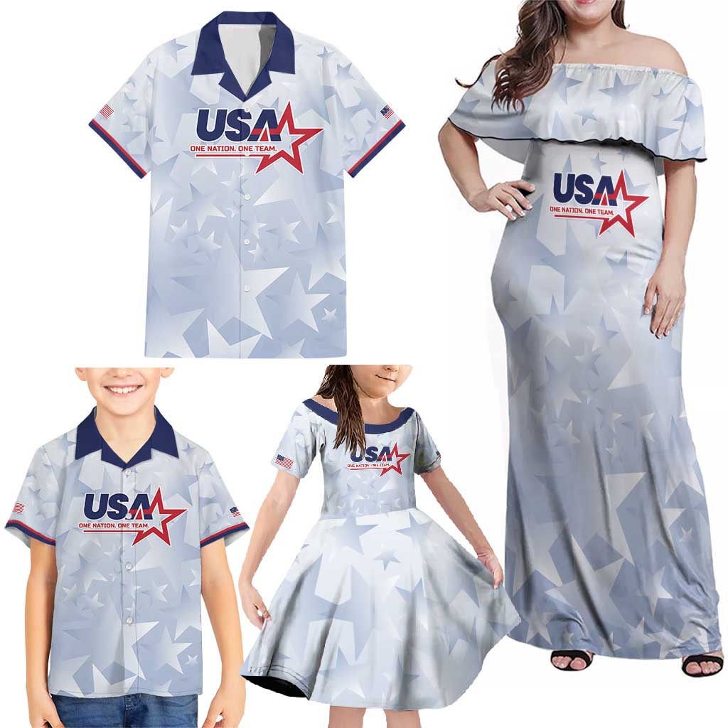 Custom USA Soccer Team 2026 Family Matching Off Shoulder Maxi Dress and Hawaiian Shirt One Nation One Team - Wonder Print Shop