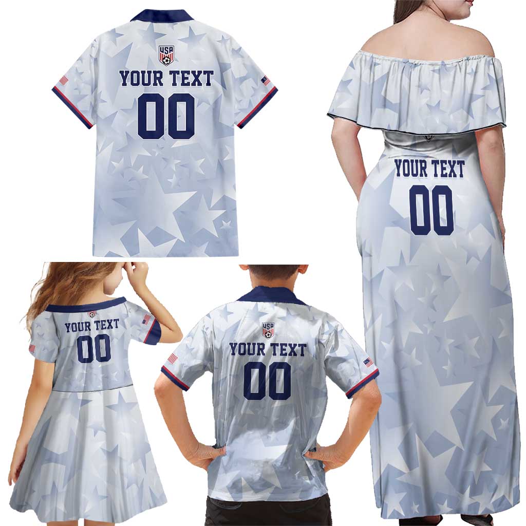 Custom USA Soccer Team 2026 Family Matching Off Shoulder Maxi Dress and Hawaiian Shirt One Nation One Team - Wonder Print Shop