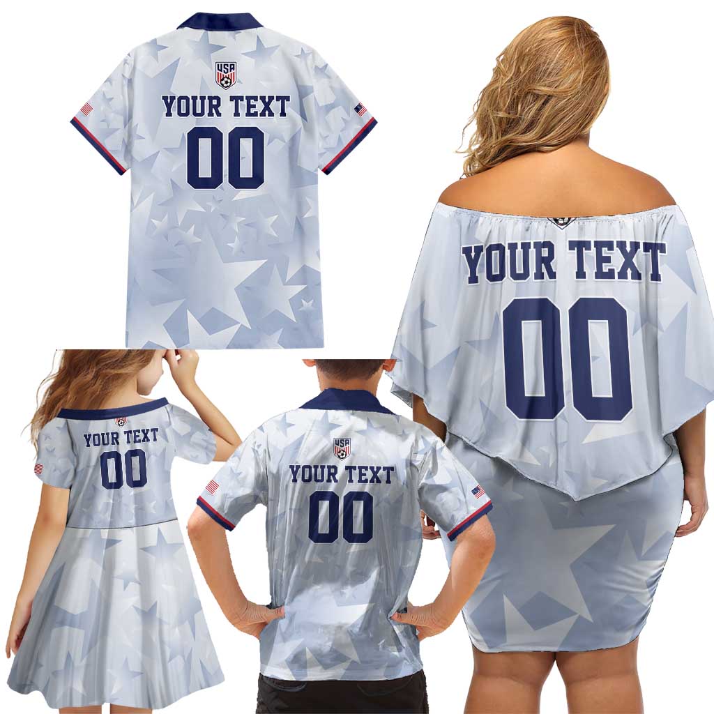 Custom USA Soccer Team 2026 Family Matching Off Shoulder Short Dress and Hawaiian Shirt One Nation One Team - Wonder Print Shop