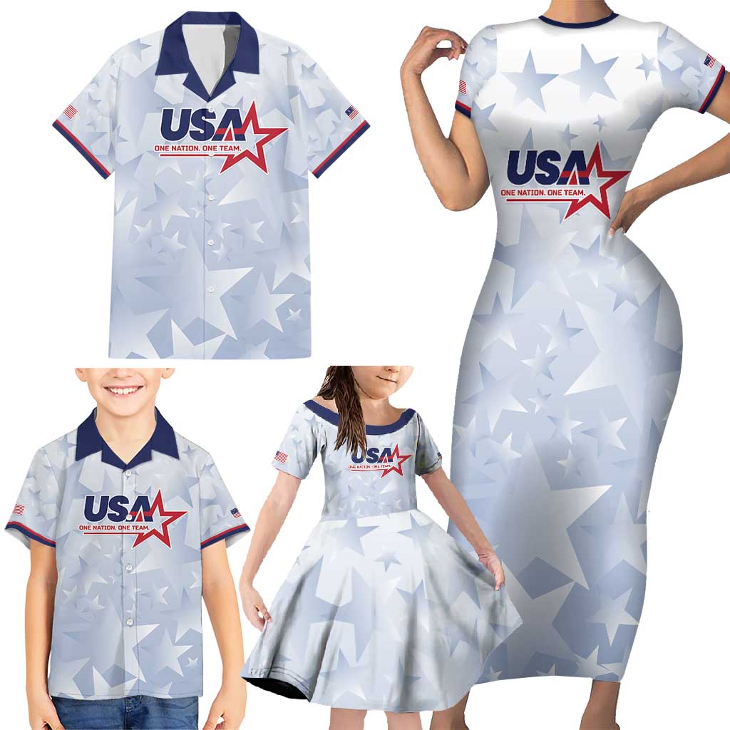 Custom USA Soccer Team 2026 Family Matching Short Sleeve Bodycon Dress and Hawaiian Shirt One Nation One Team - Wonder Print Shop