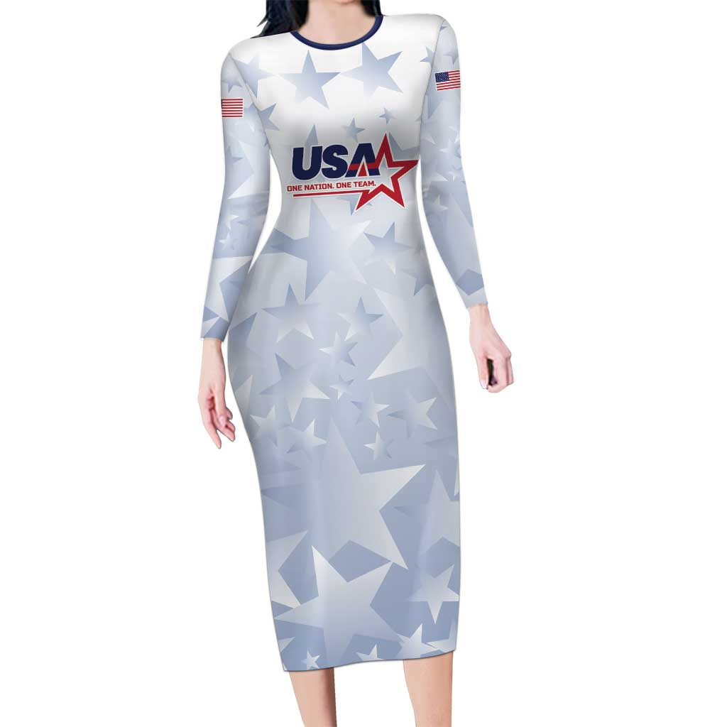 Custom USA Soccer Team 2026 Long Sleeve Bodycon Dress One Nation One Team - Wonder Print Shop