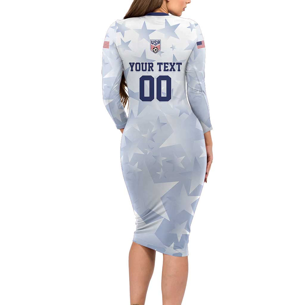 Custom USA Soccer Team 2026 Long Sleeve Bodycon Dress One Nation One Team - Wonder Print Shop