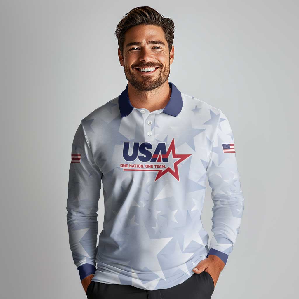 Custom USA Soccer Team 2026 Long Sleeve Polo Shirt One Nation One Team - Wonder Print Shop