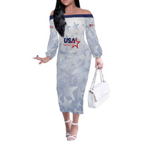 Custom USA Soccer Team 2026 Off The Shoulder Long Sleeve Dress One Nation One Team - Wonder Print Shop