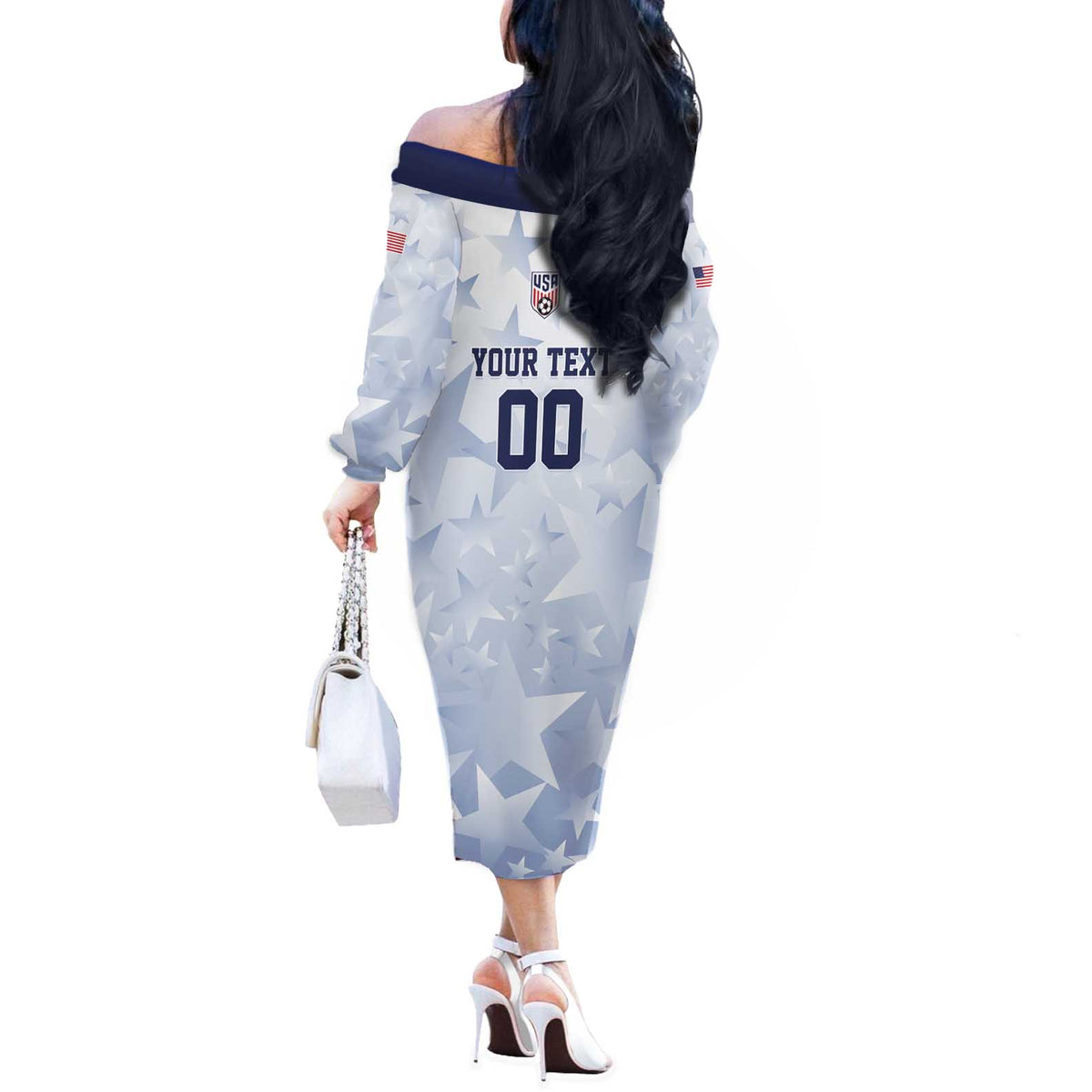 Custom USA Soccer Team 2026 Off The Shoulder Long Sleeve Dress One Nation One Team - Wonder Print Shop