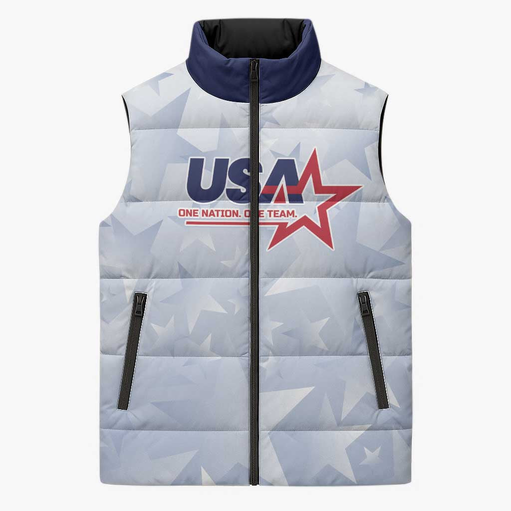 Custom USA Soccer Team 2026 Sleeveless Puffer Jacket One Nation One Team - Wonder Print Shop