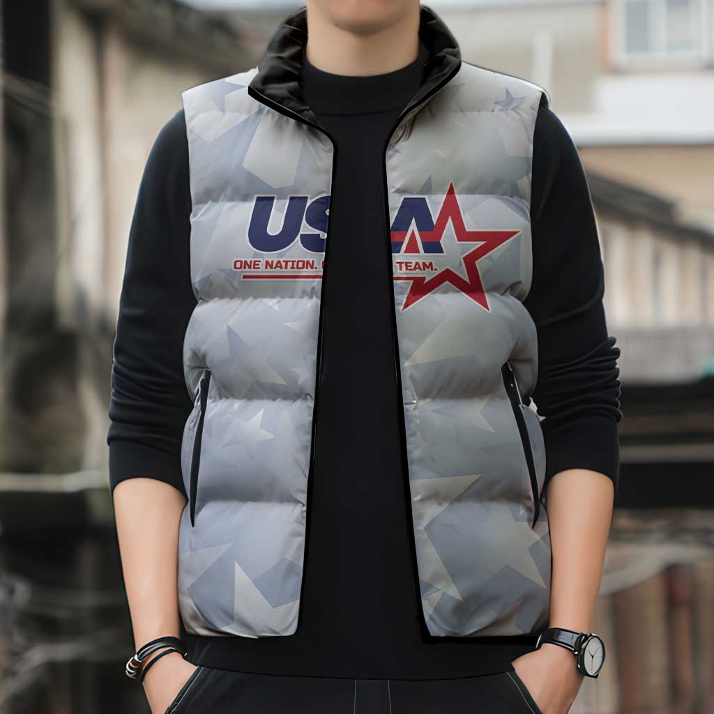 Custom USA Soccer Team 2026 Sleeveless Puffer Jacket One Nation One Team - Wonder Print Shop