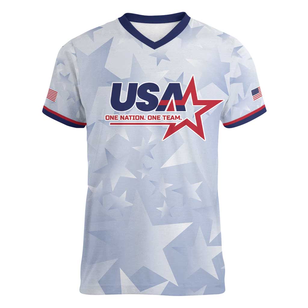 Custom USA Soccer Team 2026 Women V-Neck T-Shirt One Nation One Team - Wonder Print Shop