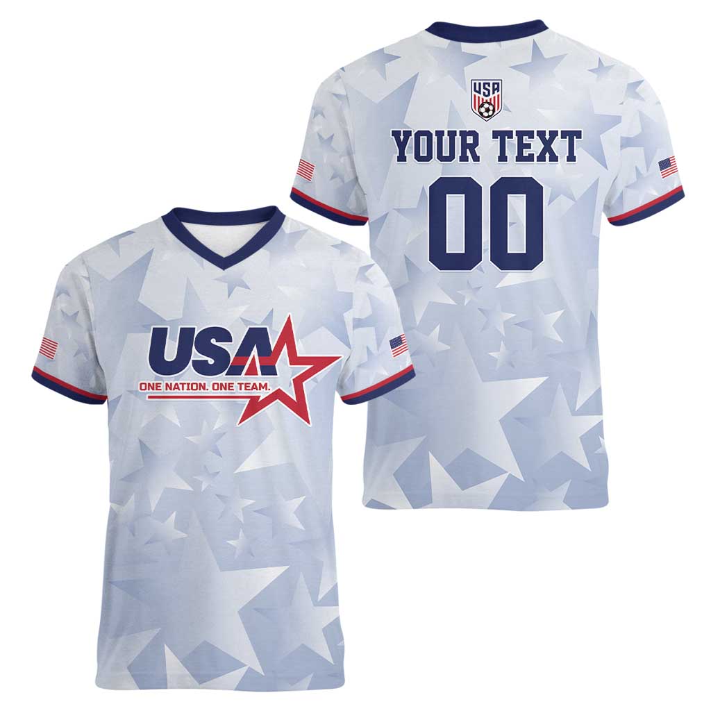 Custom USA Soccer Team 2026 Women V-Neck T-Shirt One Nation One Team - Wonder Print Shop