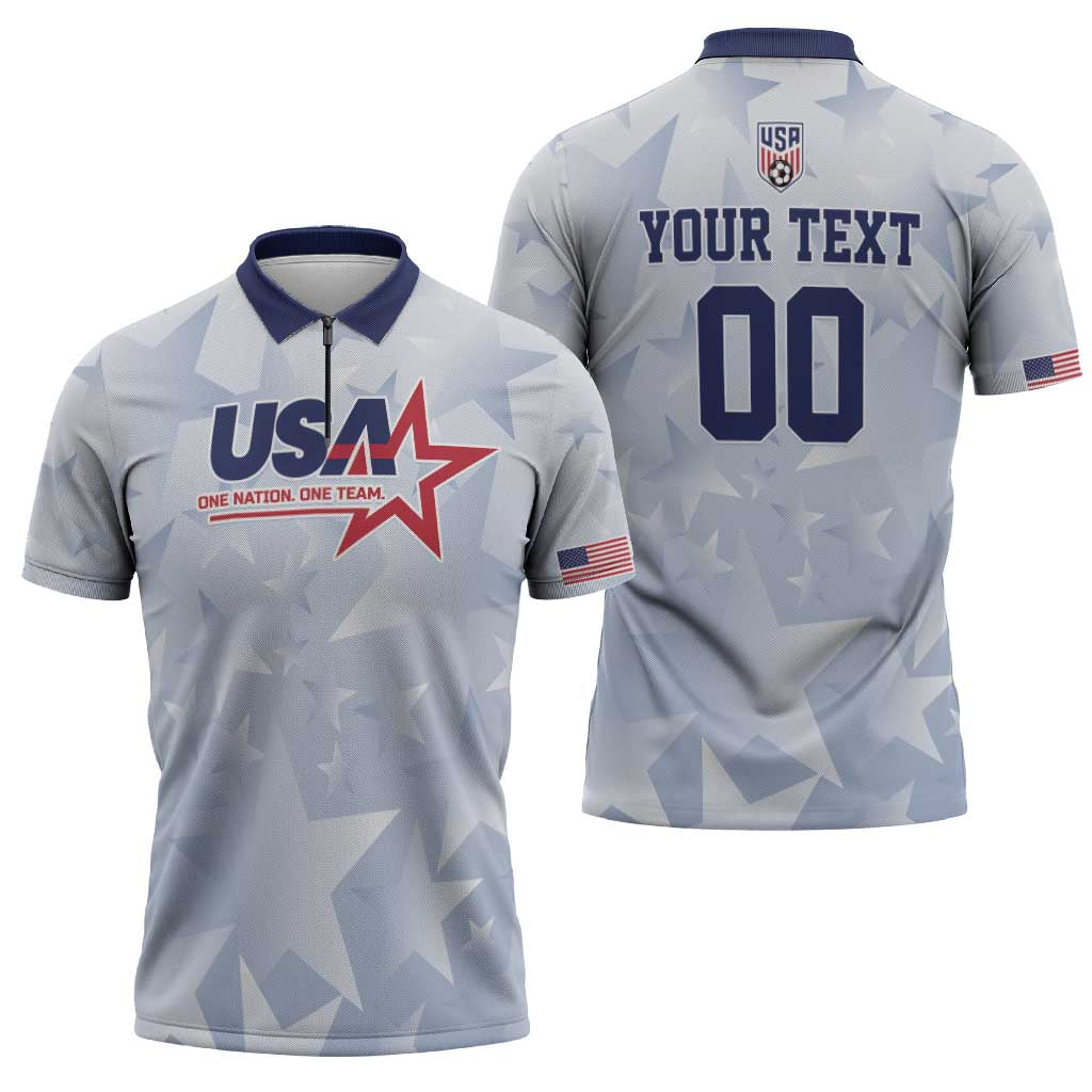 Custom USA Soccer Team 2026 Zipper Polo Shirt One Nation One Team - Wonder Print Shop