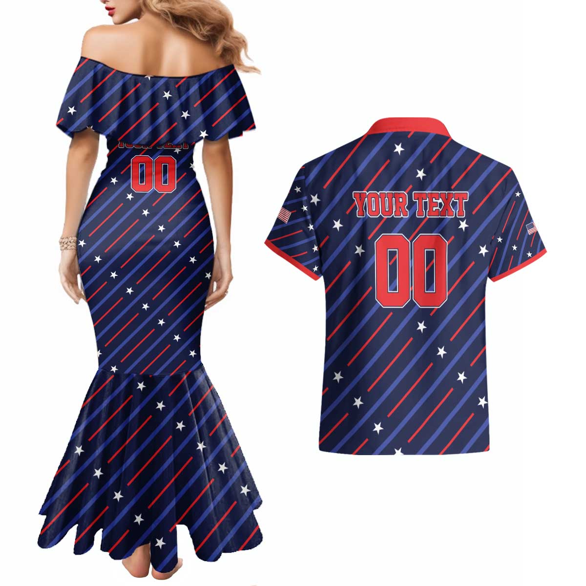 Custom Soccer USA 2026 Couples Matching Mermaid Dress and Hawaiian Shirt Stronger Together We Are One Nation - Wonder Print Shop