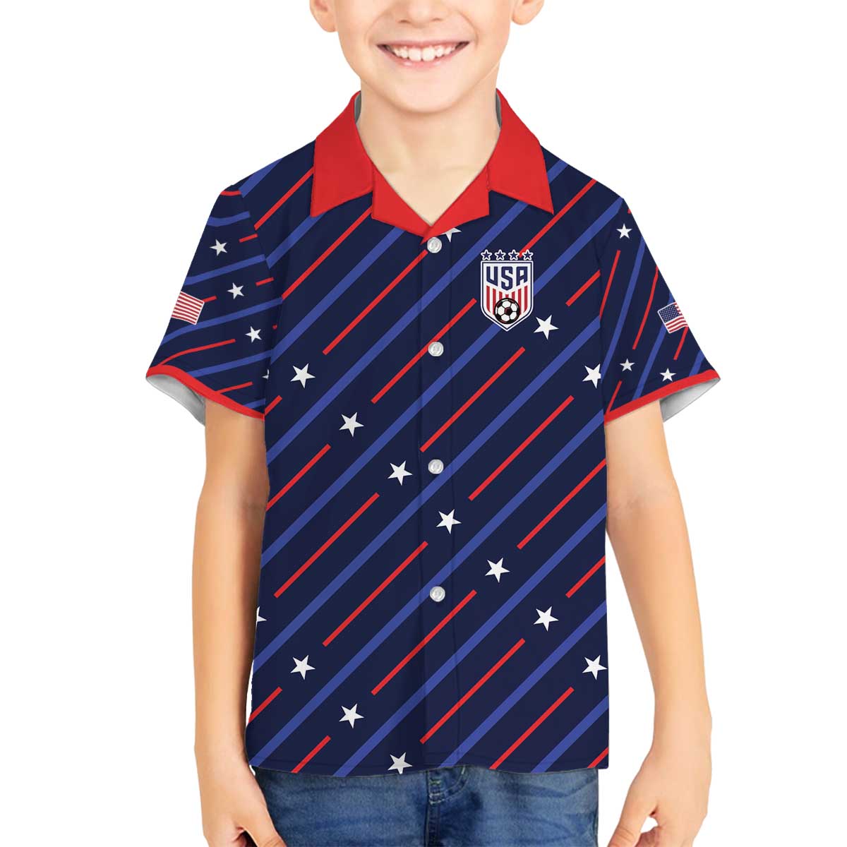 Custom Soccer USA 2026 Family Matching Off The Shoulder Long Sleeve Dress and Hawaiian Shirt Stronger Together We Are One Nation - Wonder Print Shop