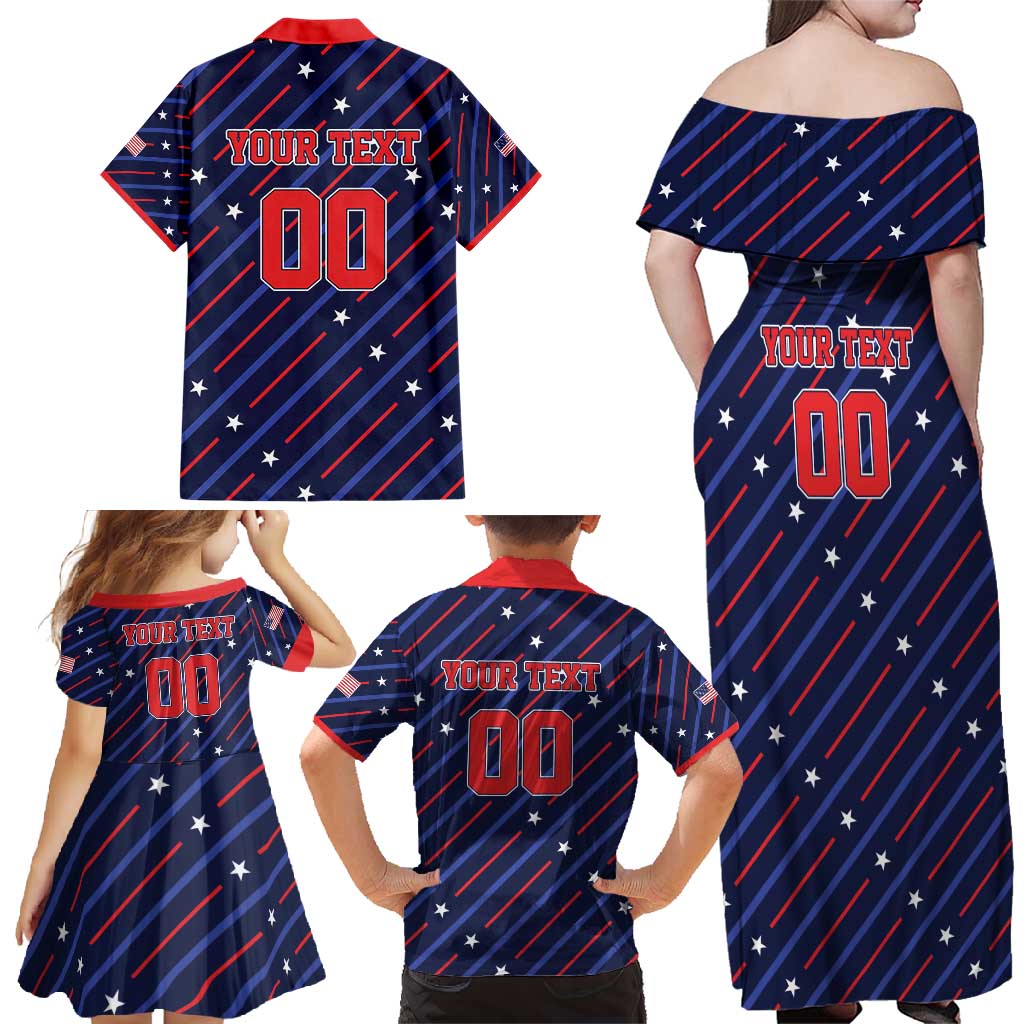 Custom Soccer USA 2026 Family Matching Off Shoulder Maxi Dress and Hawaiian Shirt Stronger Together We Are One Nation - Wonder Print Shop