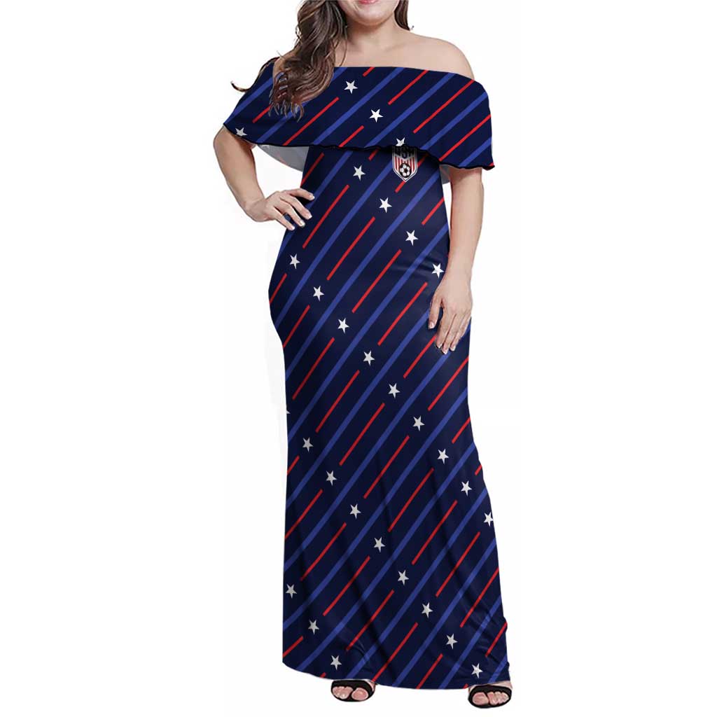 Custom Soccer USA 2026 Family Matching Off Shoulder Maxi Dress and Hawaiian Shirt Stronger Together We Are One Nation - Wonder Print Shop