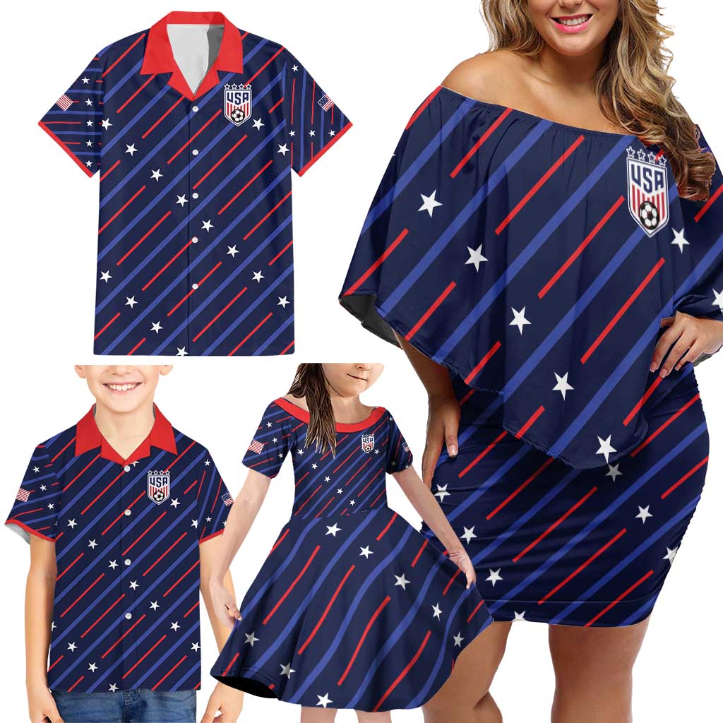 Custom Soccer USA 2026 Family Matching Off Shoulder Short Dress and Hawaiian Shirt Stronger Together We Are One Nation - Wonder Print Shop