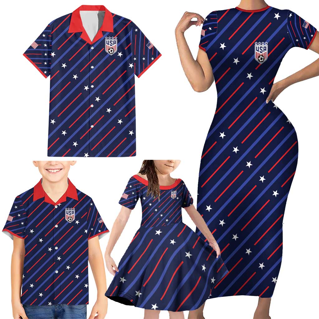 Custom Soccer USA 2026 Family Matching Short Sleeve Bodycon Dress and Hawaiian Shirt Stronger Together We Are One Nation - Wonder Print Shop