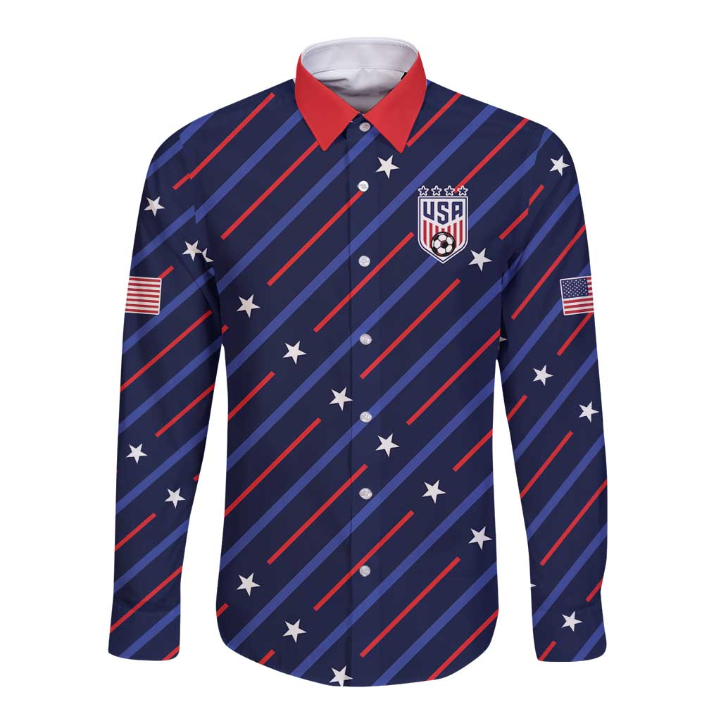 Custom Soccer USA 2026 Long Sleeve Button Shirt Stronger Together We Are One Nation - Wonder Print Shop