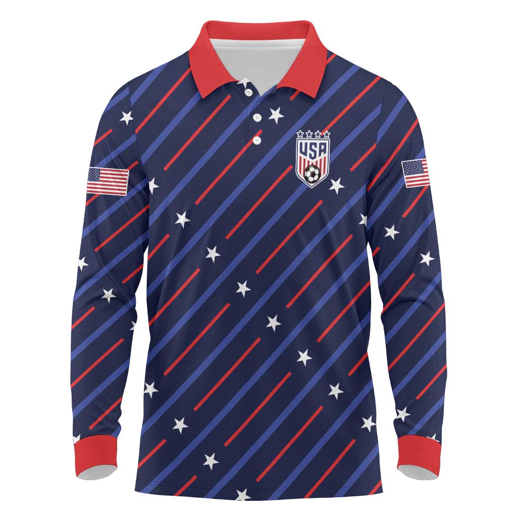 Custom Soccer USA 2026 Long Sleeve Polo Shirt Stronger Together We Are One Nation - Wonder Print Shop