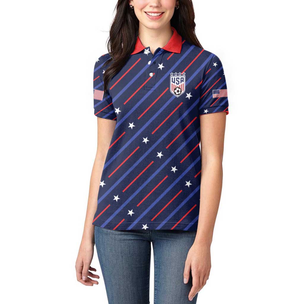 Custom Soccer USA 2026 Women Polo Shirt Stronger Together We Are One Nation - Wonder Print Shop