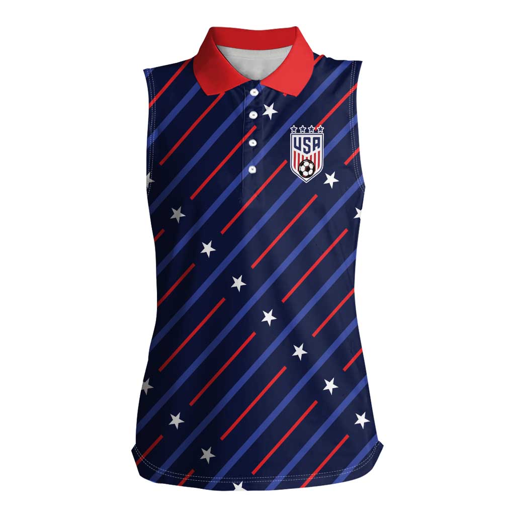 Custom Soccer USA 2026 Women Sleeveless Polo Shirt Stronger Together We Are One Nation - Wonder Print Shop