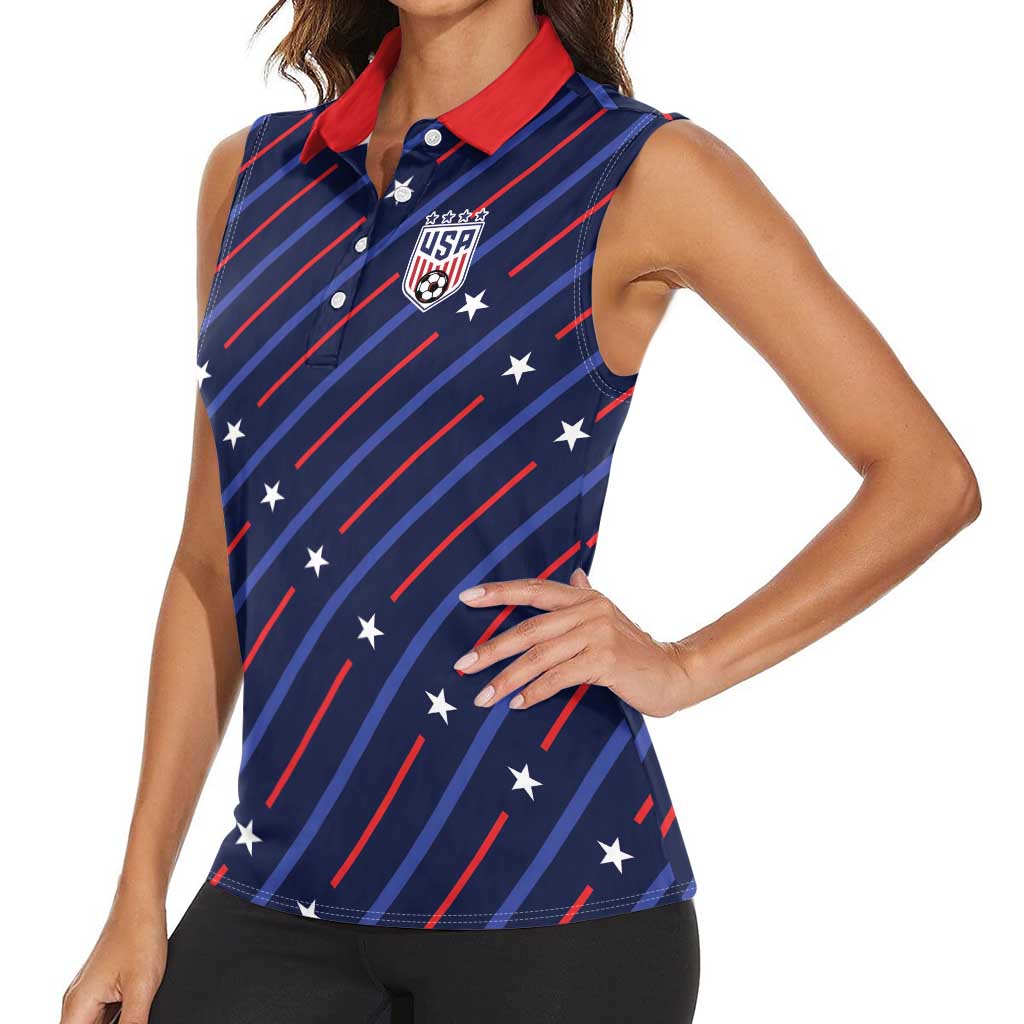 Custom Soccer USA 2026 Women Sleeveless Polo Shirt Stronger Together We Are One Nation - Wonder Print Shop