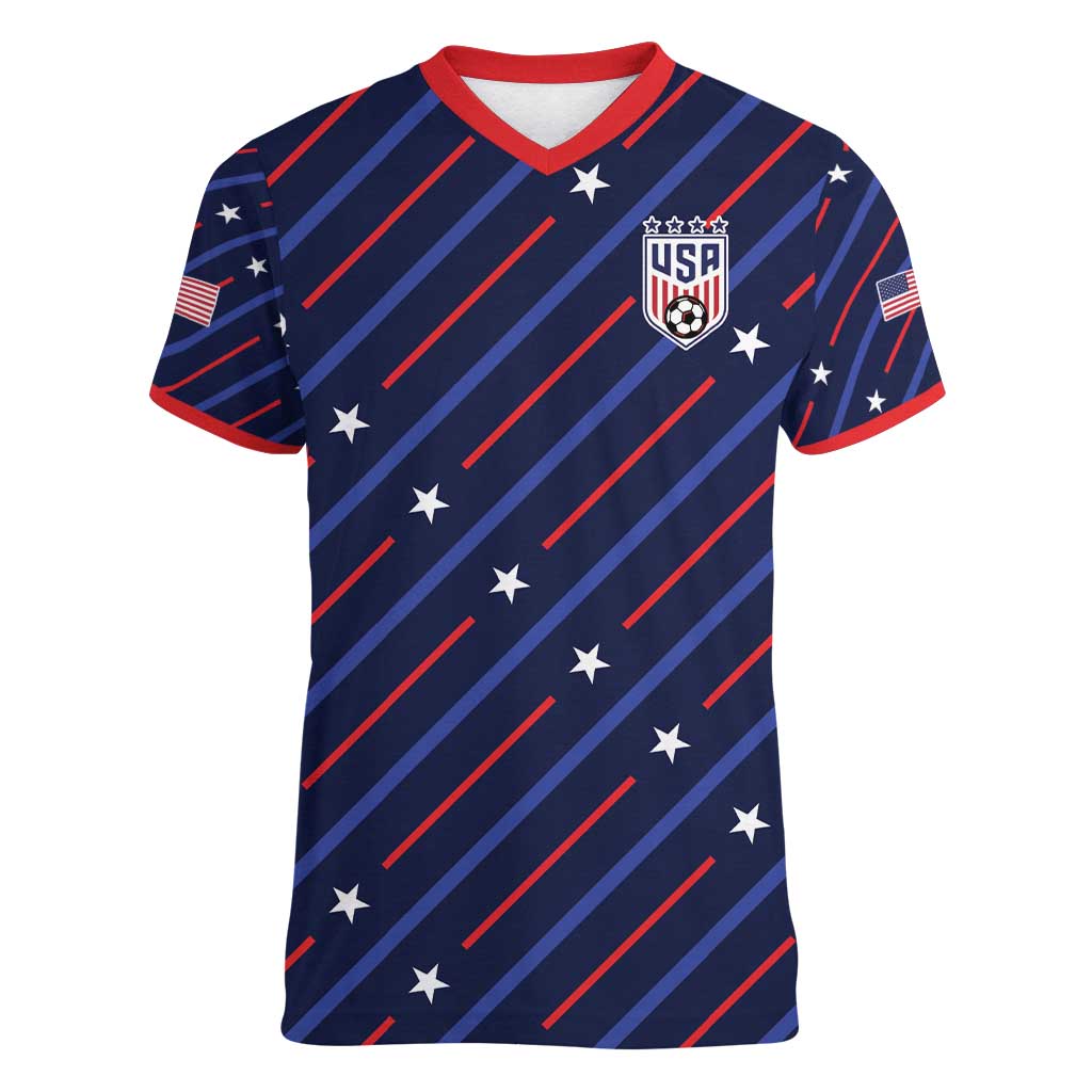 Custom Soccer USA 2026 Women V-Neck T-Shirt Stronger Together We Are One Nation - Wonder Print Shop