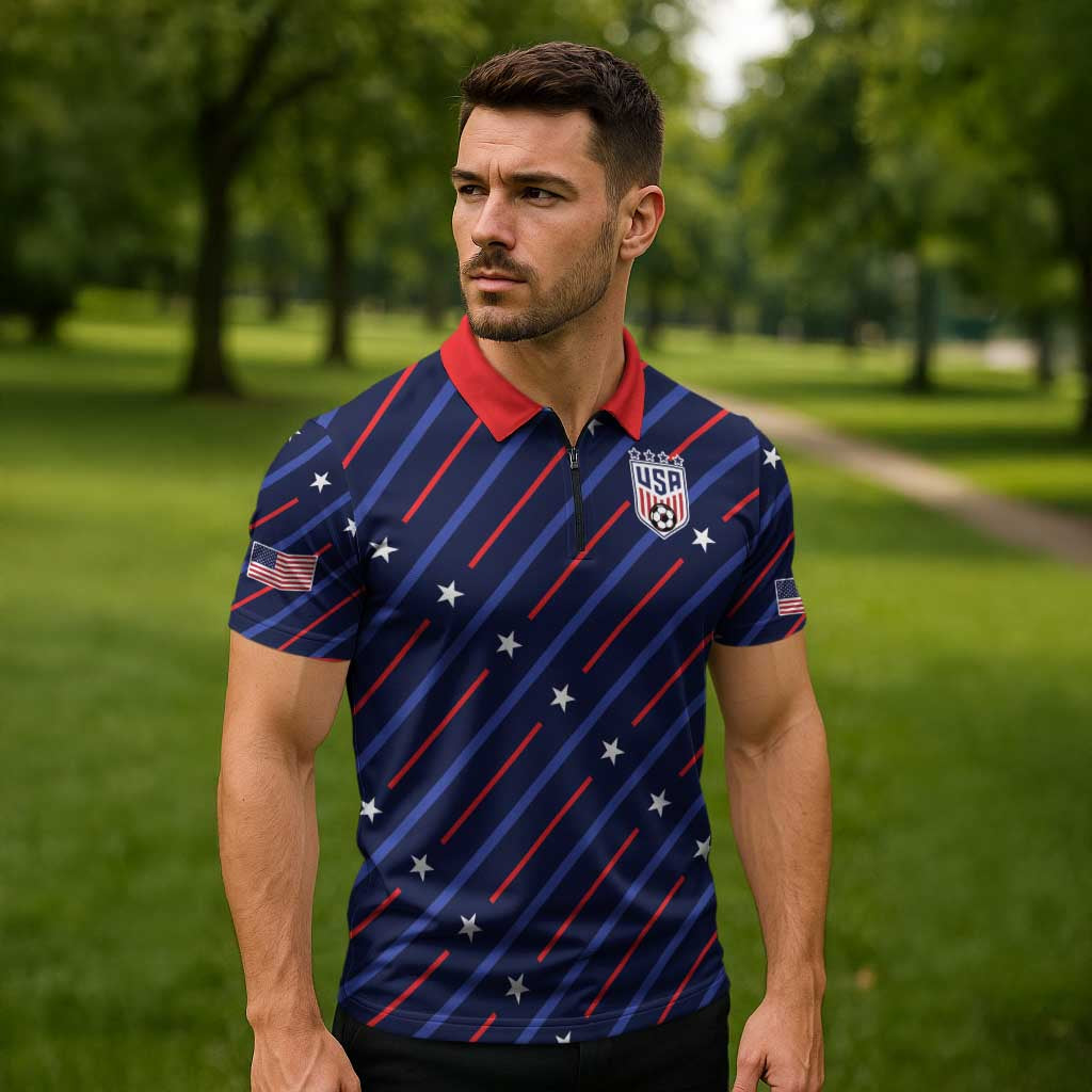 Custom Soccer USA 2026 Zipper Polo Shirt Stronger Together We Are One Nation - Wonder Print Shop