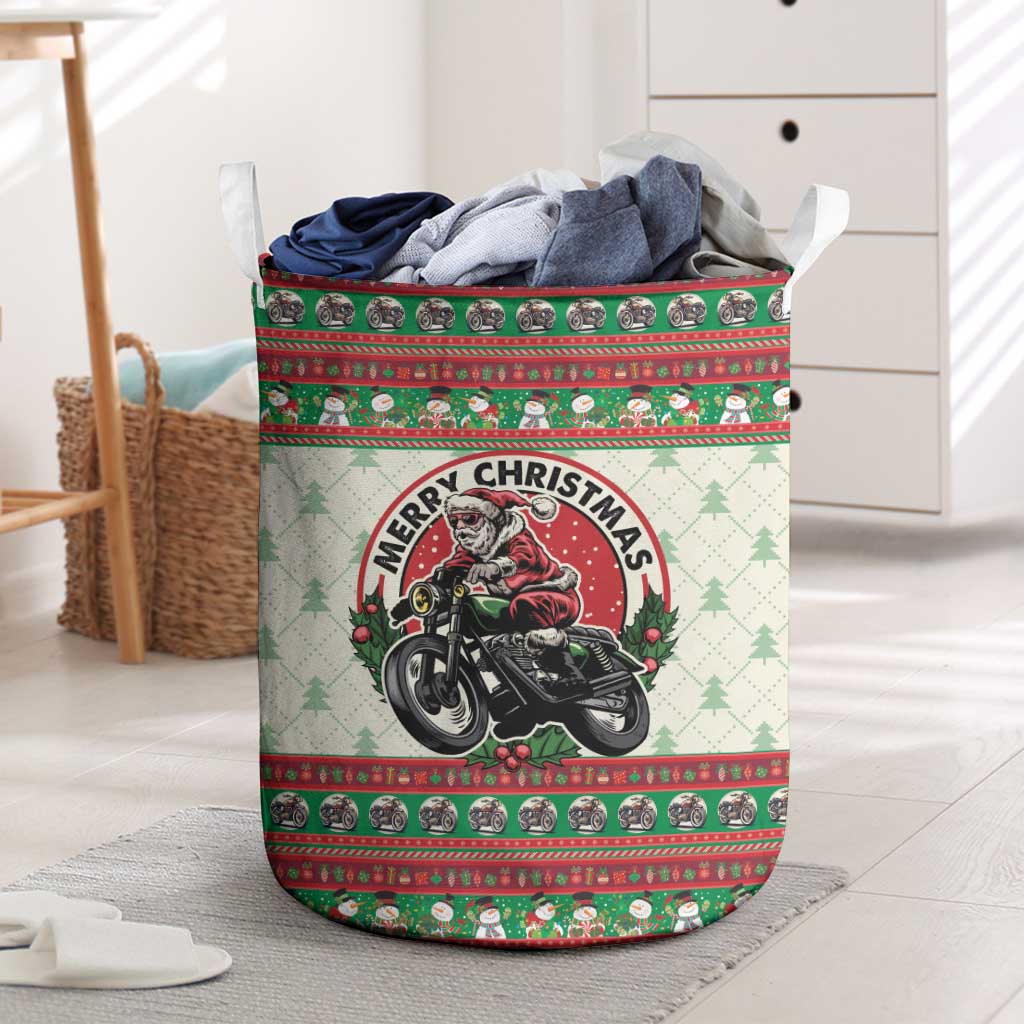 Biker Santa Motorcycle Christmas Laundry Basket Santa Claus On A Motorcycle - Wonder Print Shop