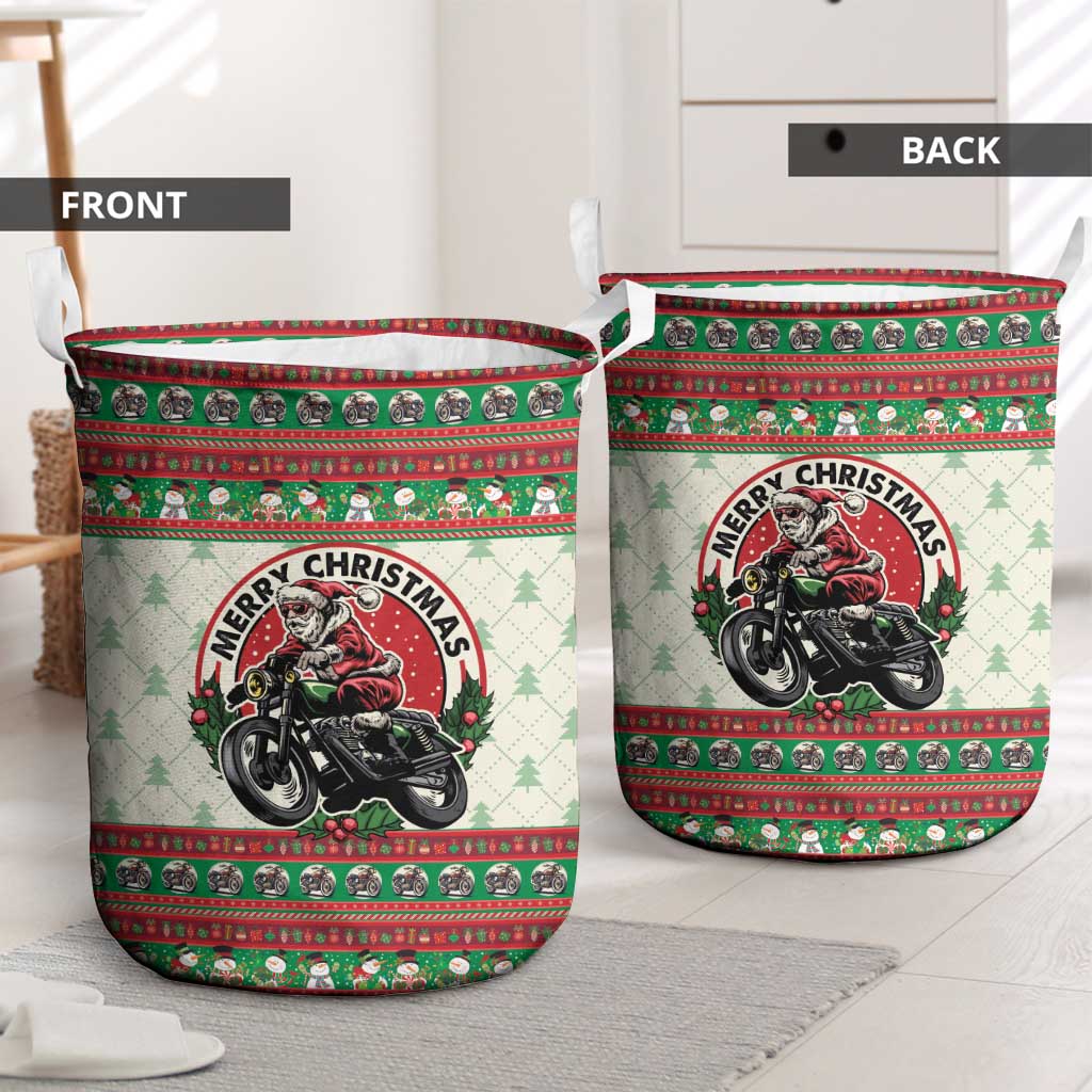 Biker Santa Motorcycle Christmas Laundry Basket Santa Claus On A Motorcycle - Wonder Print Shop