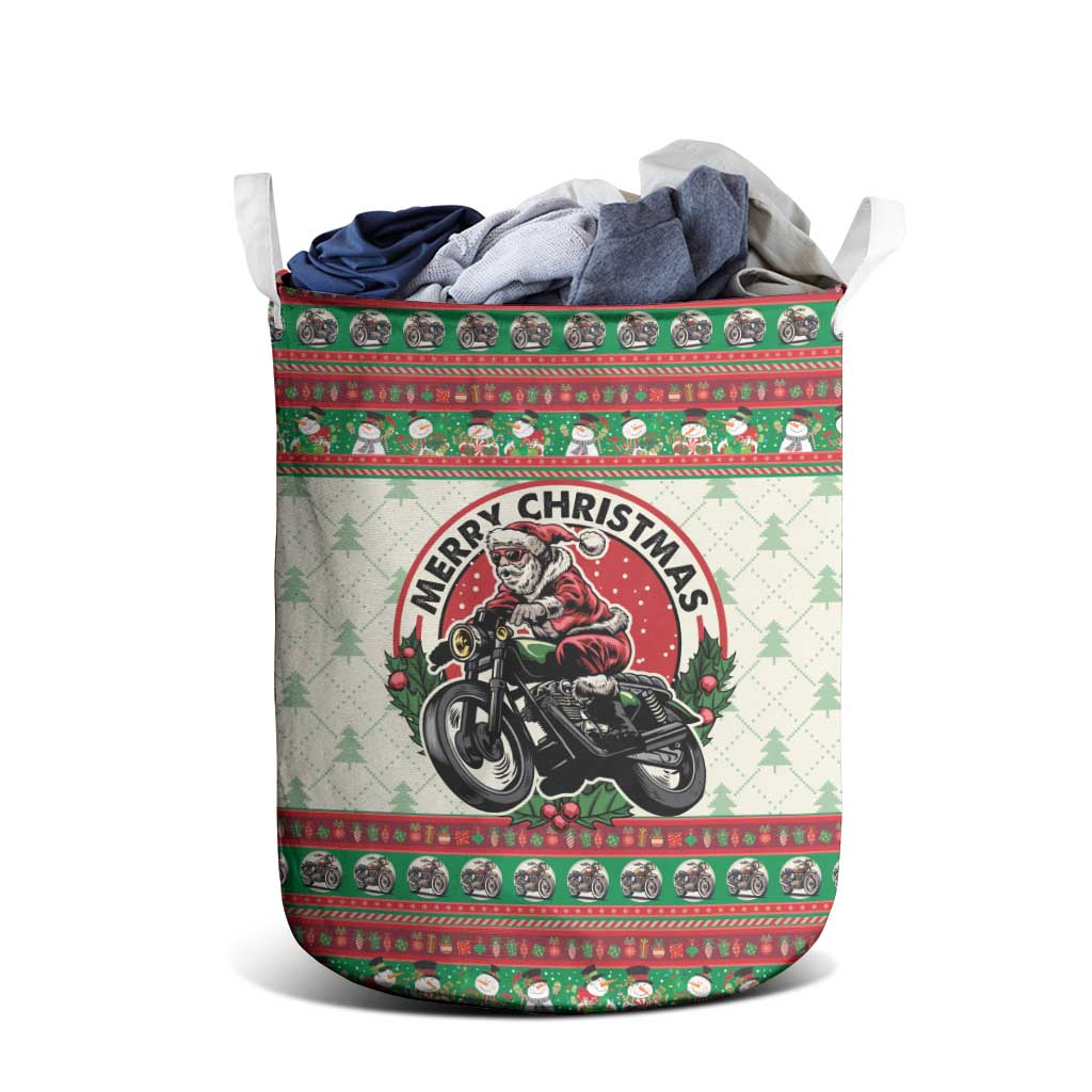 Biker Santa Motorcycle Christmas Laundry Basket Santa Claus On A Motorcycle - Wonder Print Shop