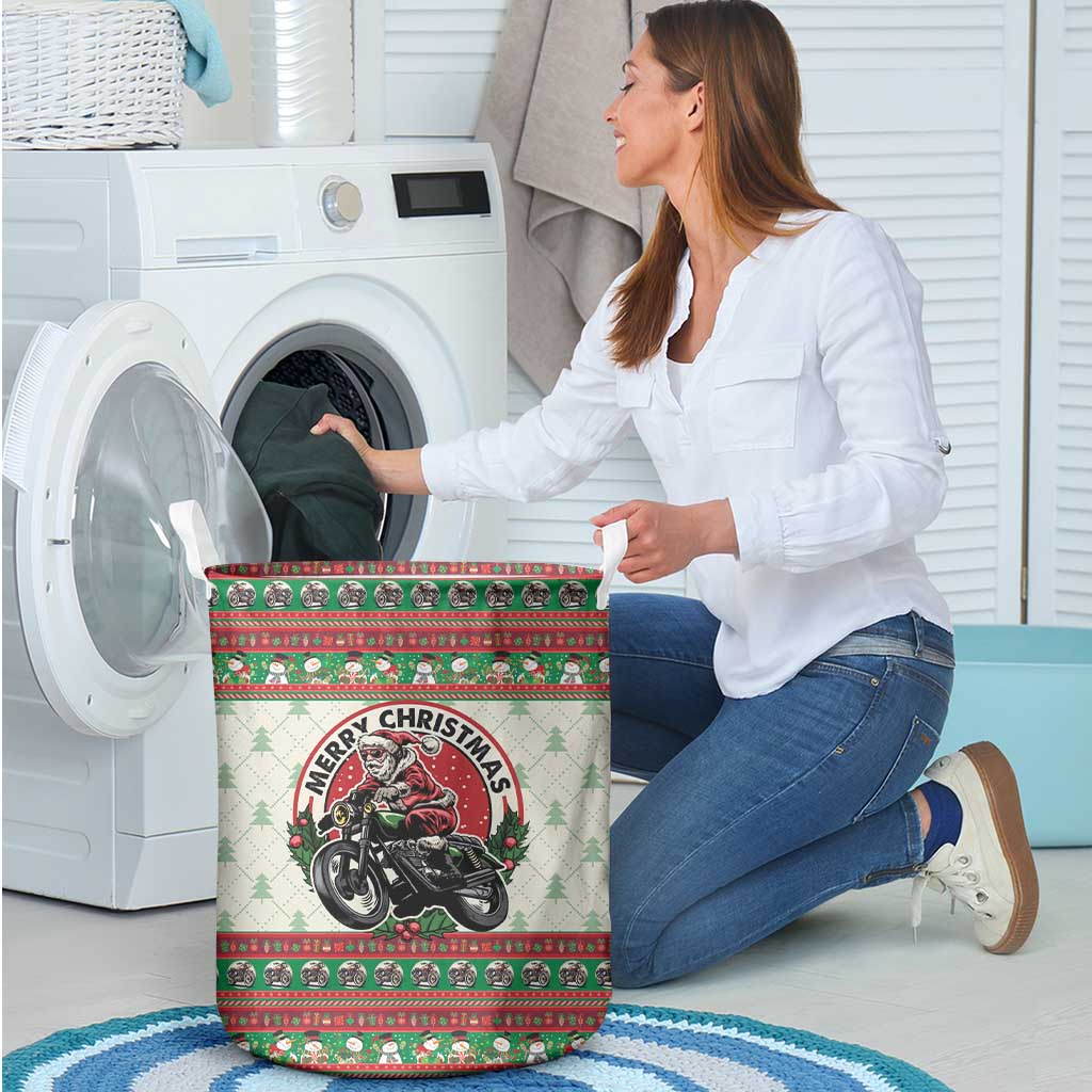 Biker Santa Motorcycle Christmas Laundry Basket Santa Claus On A Motorcycle - Wonder Print Shop