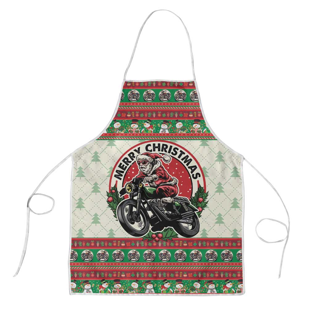 Biker Santa Motorcycle Christmas Apron Santa Claus On A Motorcycle - Wonder Print Shop