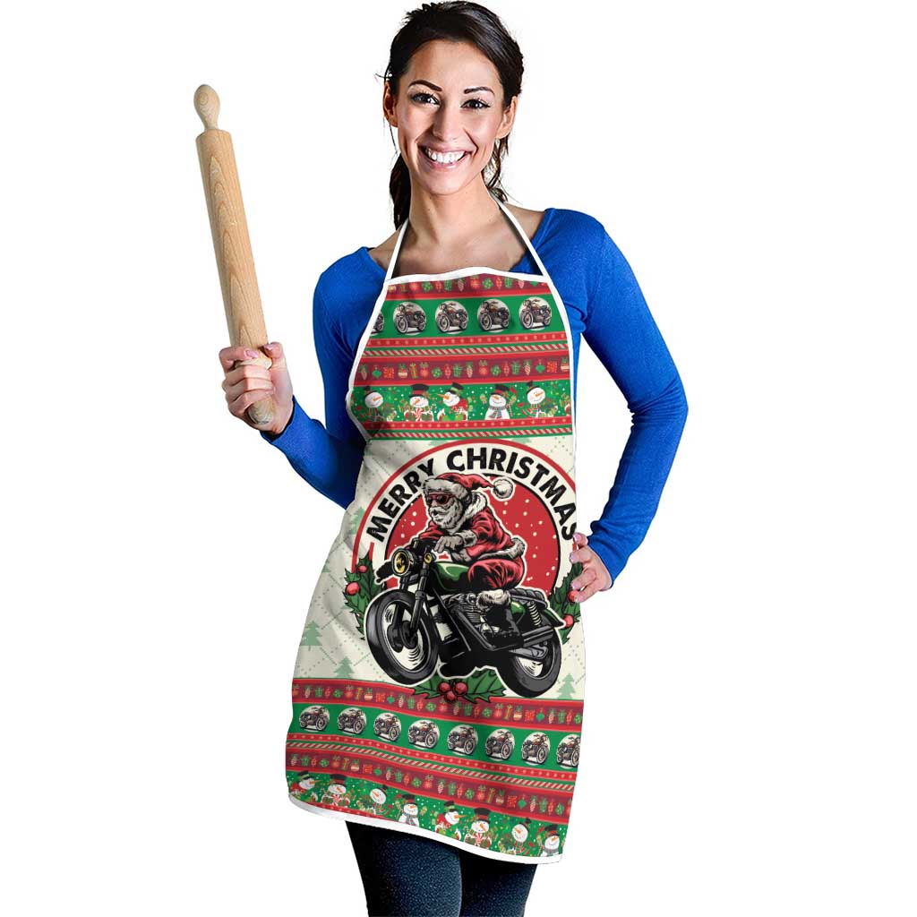 Biker Santa Motorcycle Christmas Apron Santa Claus On A Motorcycle - Wonder Print Shop