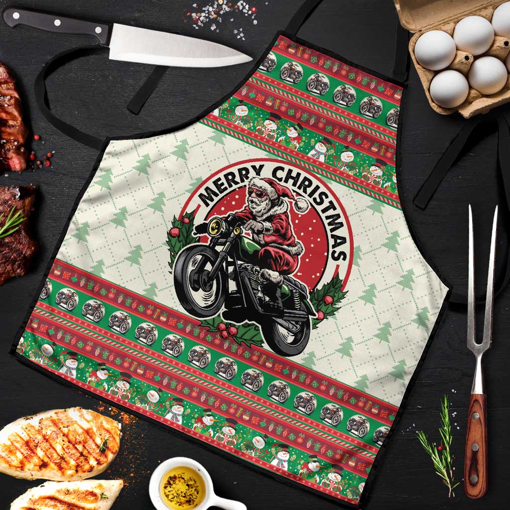 Biker Santa Motorcycle Christmas Apron Santa Claus On A Motorcycle - Wonder Print Shop