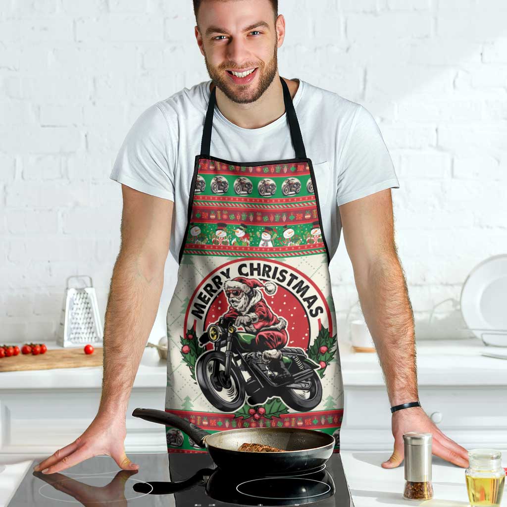 Biker Santa Motorcycle Christmas Apron Santa Claus On A Motorcycle - Wonder Print Shop