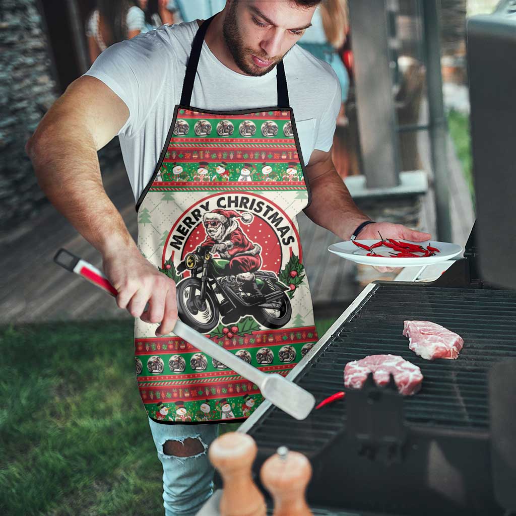 Biker Santa Motorcycle Christmas Apron Santa Claus On A Motorcycle - Wonder Print Shop