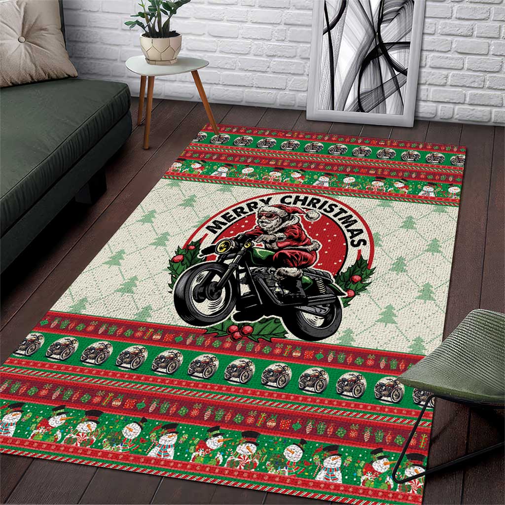 Biker Santa Motorcycle Christmas Area Rug Santa Claus On A Motorcycle - Wonder Print Shop