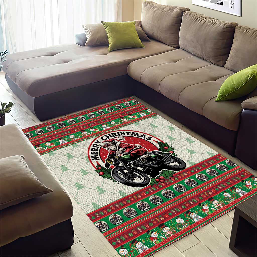 Biker Santa Motorcycle Christmas Area Rug Santa Claus On A Motorcycle - Wonder Print Shop