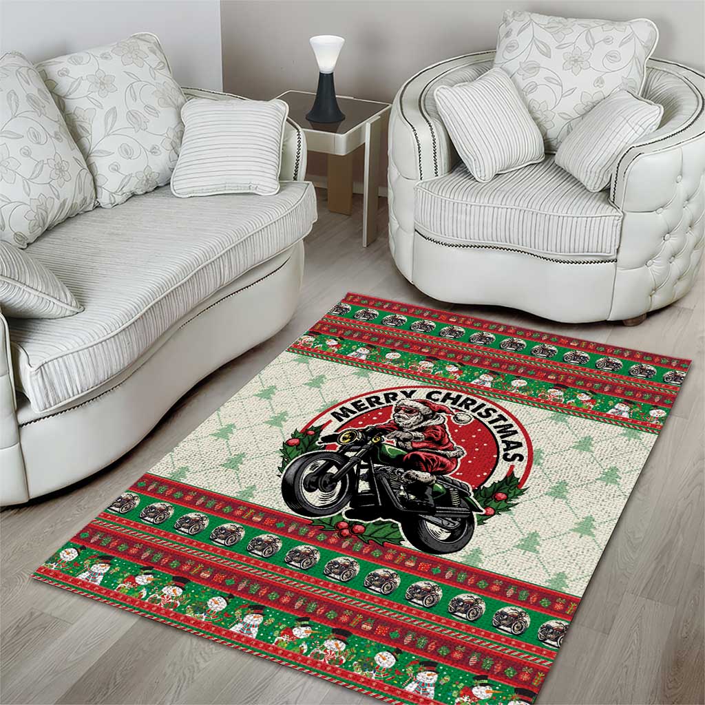 Biker Santa Motorcycle Christmas Area Rug Santa Claus On A Motorcycle - Wonder Print Shop