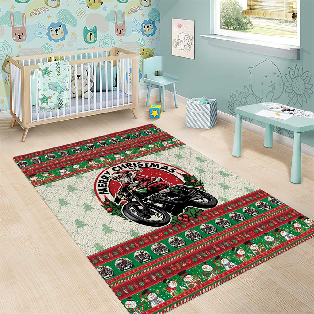 Biker Santa Motorcycle Christmas Area Rug Santa Claus On A Motorcycle - Wonder Print Shop