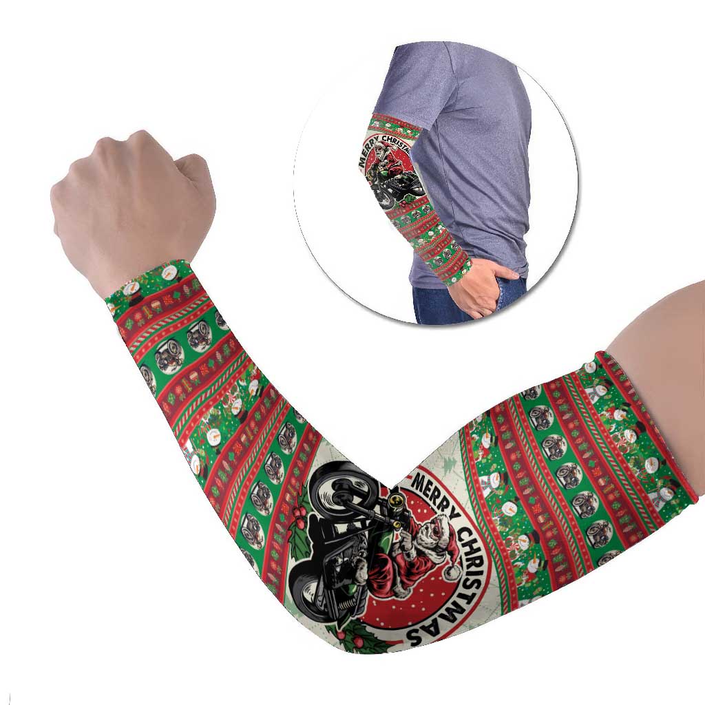 Biker Santa Motorcycle Christmas Arm Sleeves Santa Claus On A Motorcycle - Wonder Print Shop