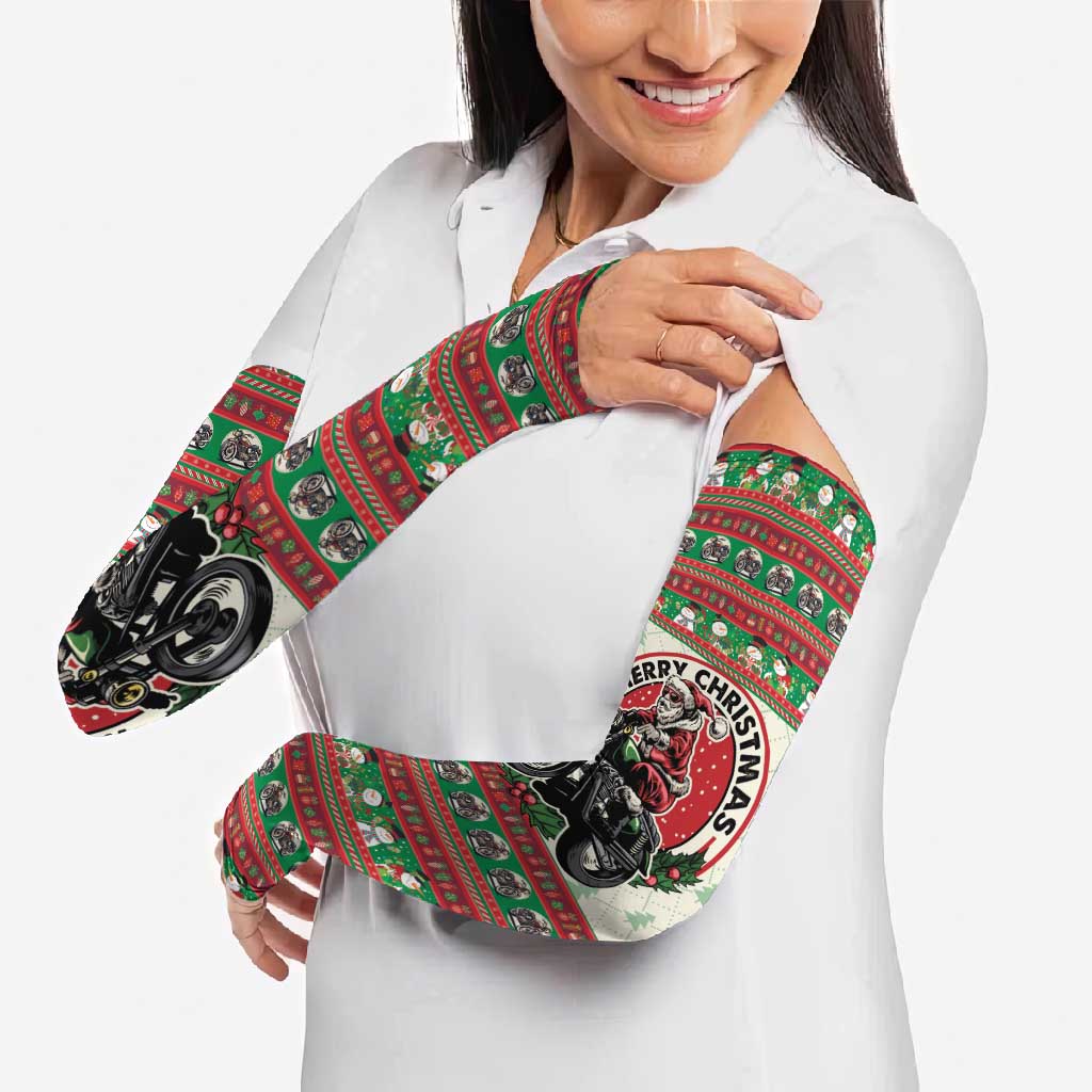 Biker Santa Motorcycle Christmas Arm Sleeves Santa Claus On A Motorcycle - Wonder Print Shop