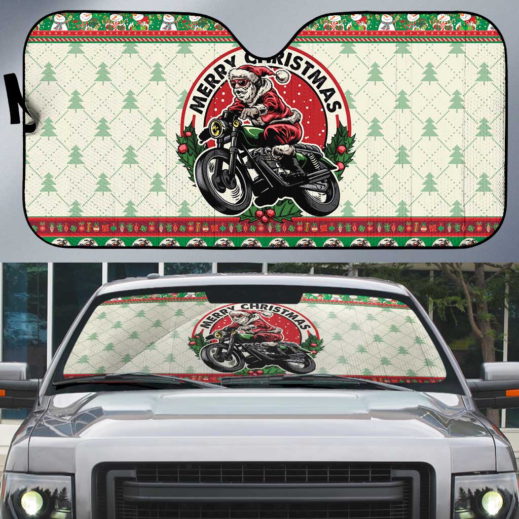 Biker Santa Motorcycle Christmas Auto Sun Shade Santa Claus On A Motorcycle - Wonder Print Shop