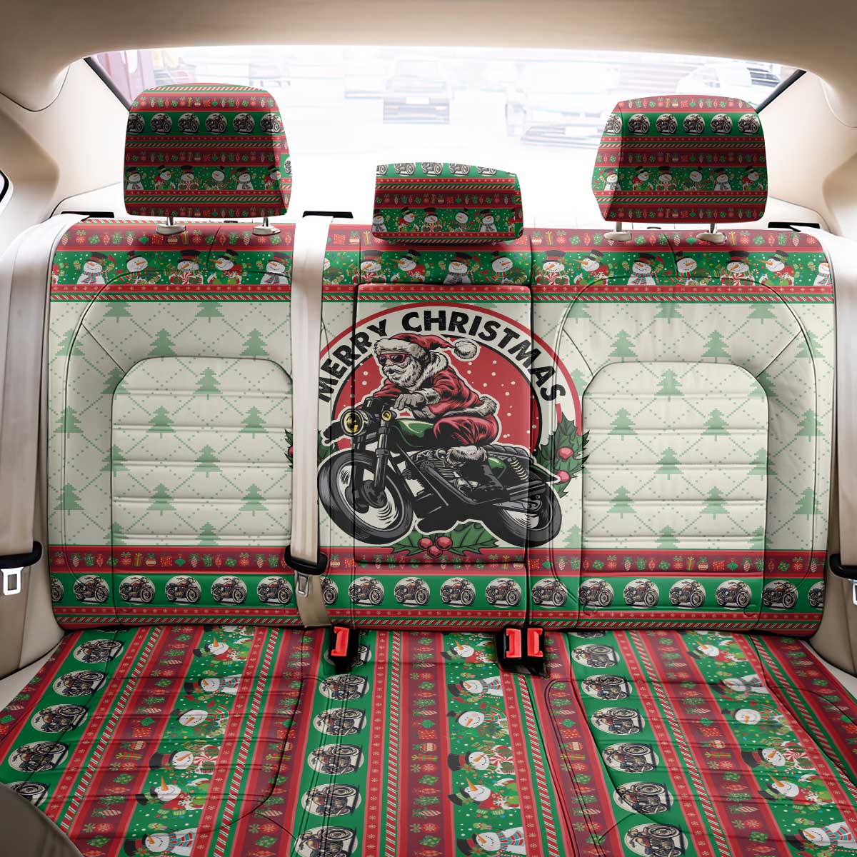 Biker Santa Motorcycle Christmas Back Car Seat Cover Santa Claus On A Motorcycle - Wonder Print Shop