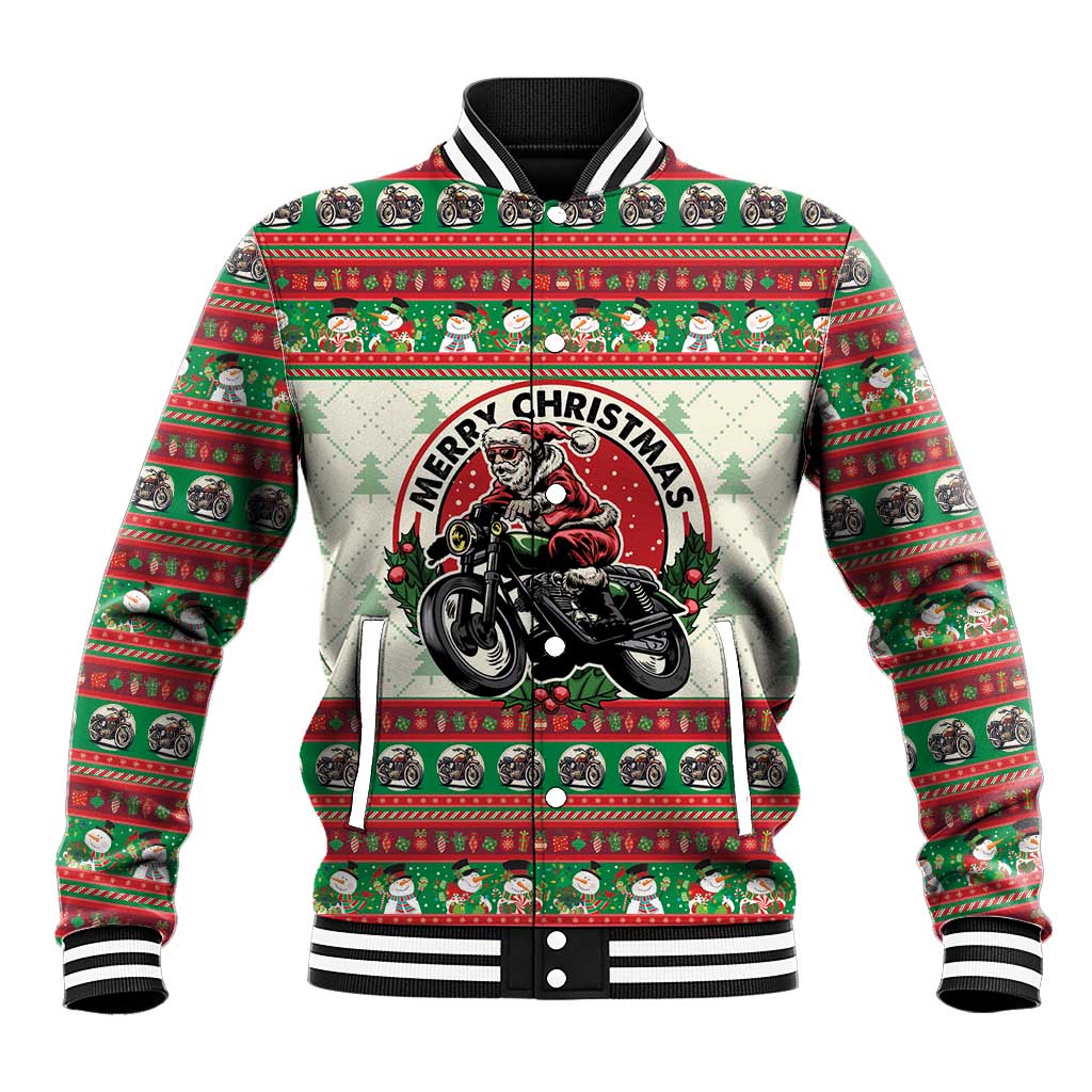 Biker Santa Motorcycle Christmas Baseball Jacket Santa Claus On A Motorcycle - Wonder Print Shop