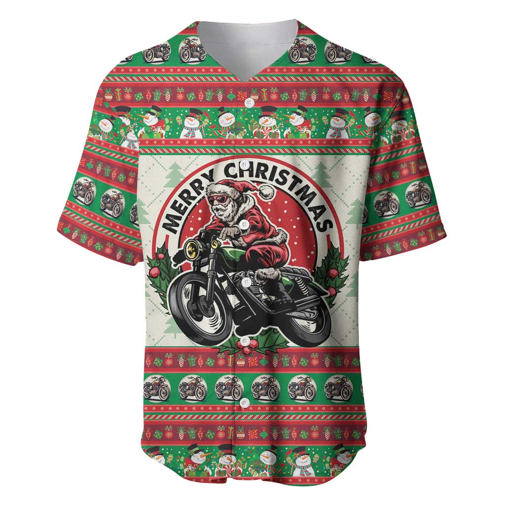 Biker Santa Motorcycle Christmas Baseball Jersey Santa Claus On A Motorcycle - Wonder Print Shop