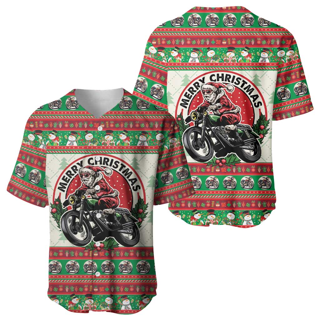 Biker Santa Motorcycle Christmas Baseball Jersey Santa Claus On A Motorcycle - Wonder Print Shop
