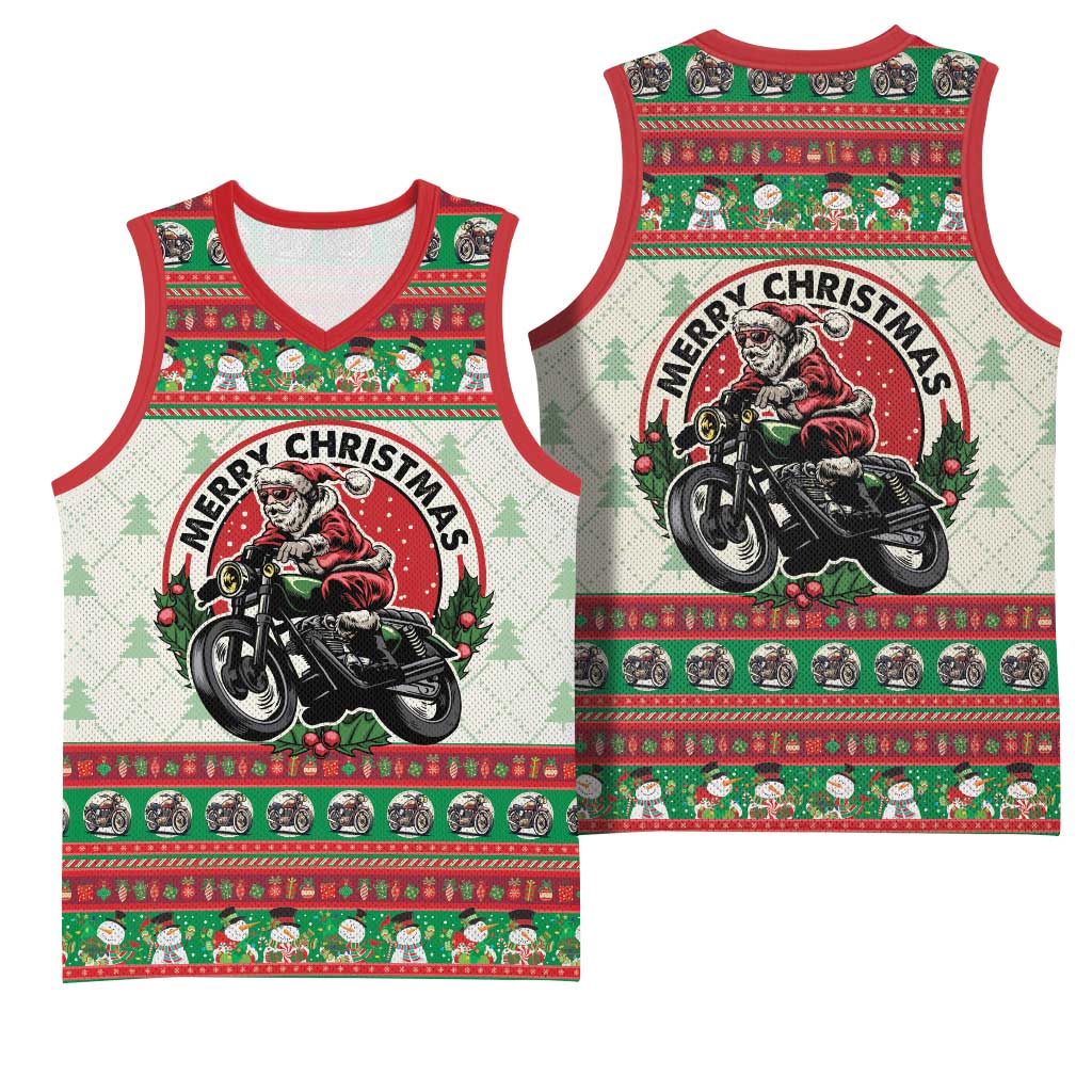 Biker Santa Motorcycle Christmas Basketball Jersey Santa Claus On A Motorcycle - Wonder Print Shop