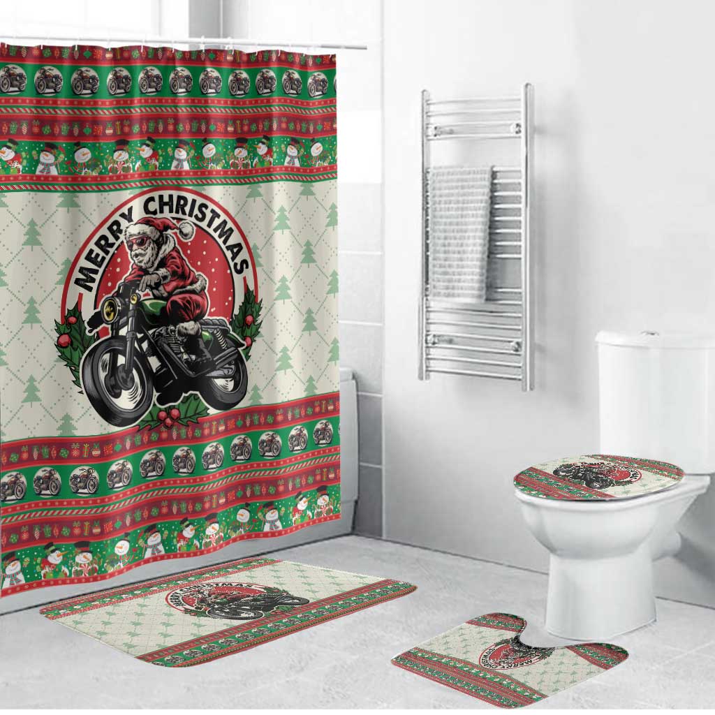 Biker Santa Motorcycle Christmas Bathroom Set Santa Claus On A Motorcycle - Wonder Print Shop
